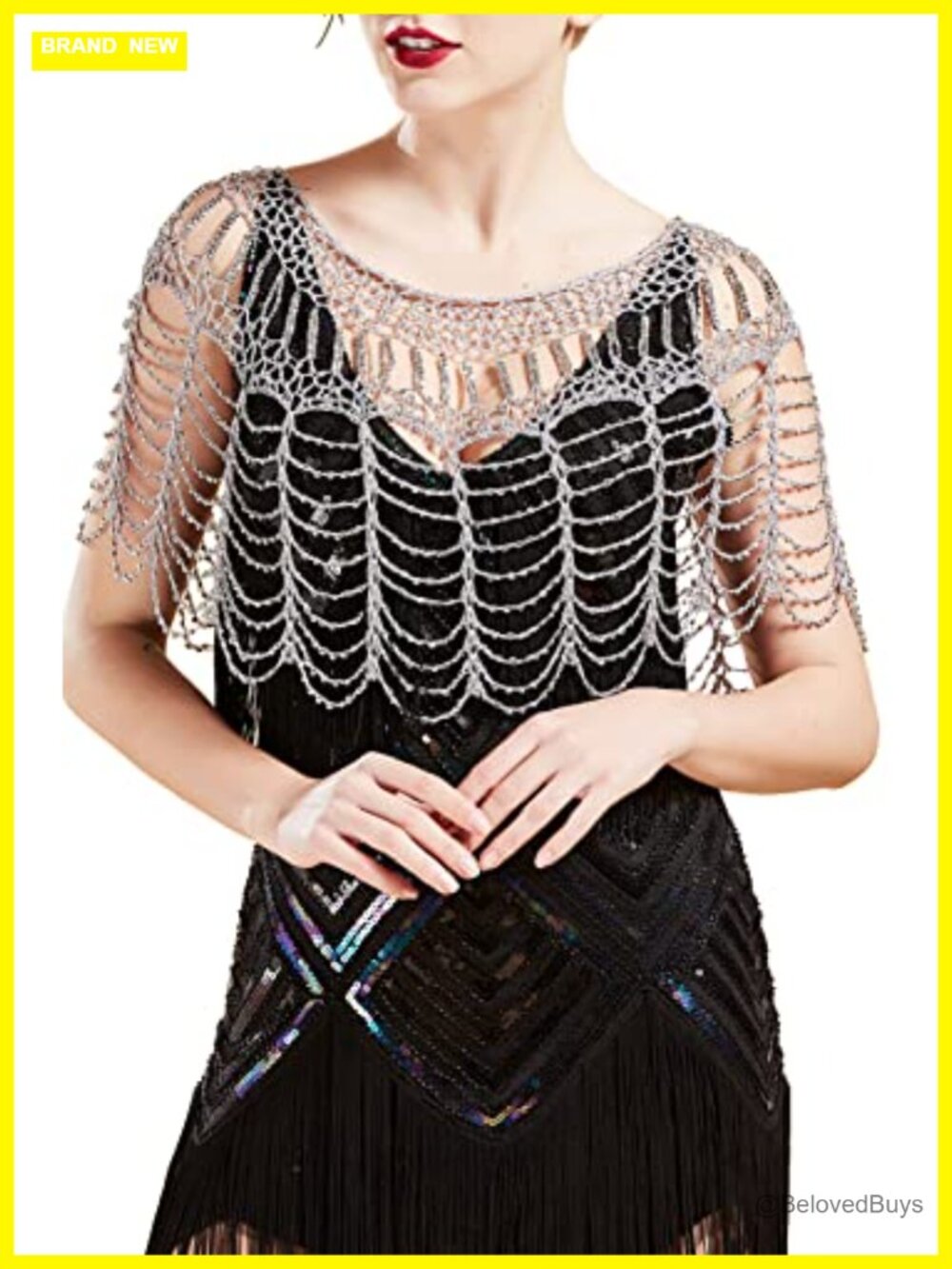 1920s Beaded Evening Cape Shawl Wrap Flapper Gatsby Cover Up One Size